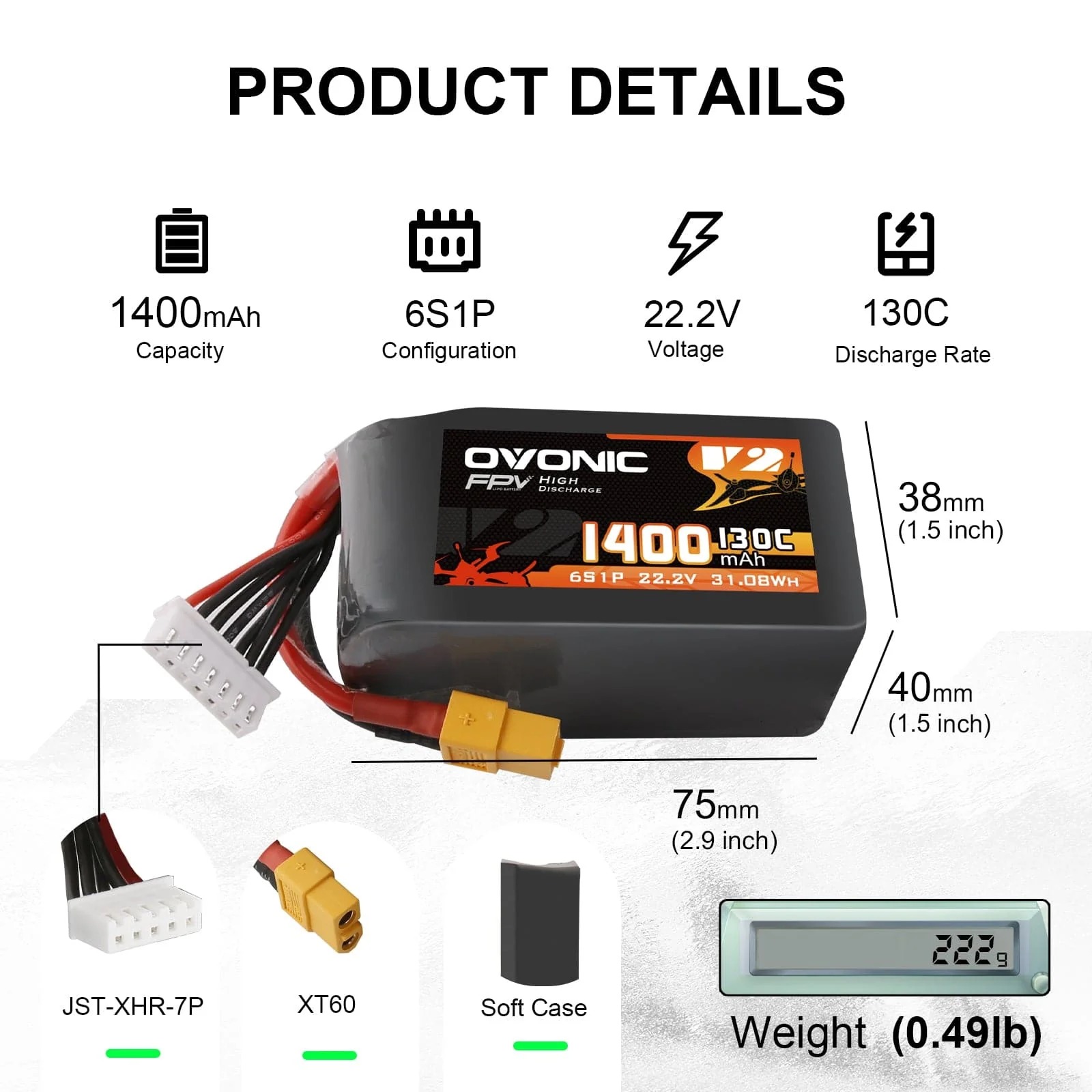 Drone Battery Bag - بطارية Ovonic 6S 1400mAh 130C LiPo